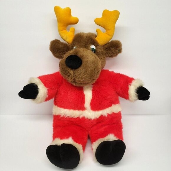 Gund 22" Moose Reindeer Christmas Holiday Santa Suit 1992 Vintage Stuffed Animal - Picture 1 of 5